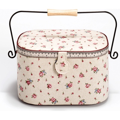 PRYM VTC Kazeta / košík na šití, čalouněný, L COUNTRY ROSE, růžičky na béžové, 30 x 20 x 19cm