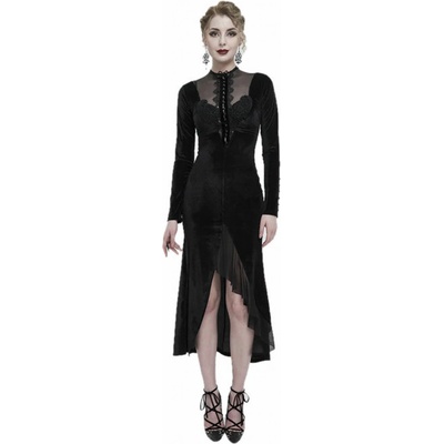 Devil Fashion šaty Black Vintage Gothic Velvet Slit Long Sleeve Fisht