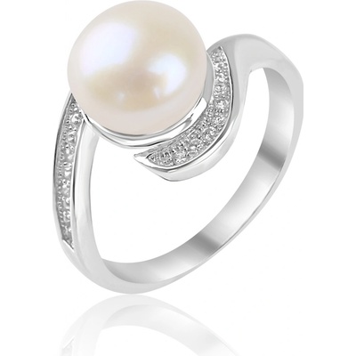 Meucci Stříbrný prsten s říční perlou a zirkony SR179