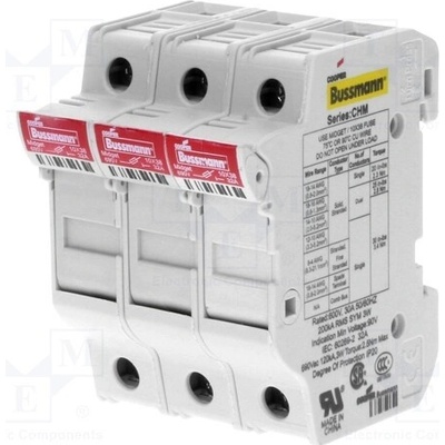 BUSSMANN CHM3DU Zásuvka; 10,3x38mm; na přípojnici DIN; 32A; 600V; 690VAC; Póly: 3