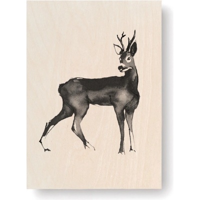 Obrázek na dřevěné kartě Roe Deer 10x15 cm Teemu Järvi Illustrations