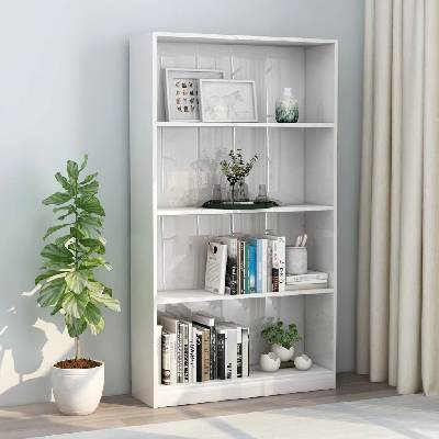 Sonata 4-етажна библиотека, бял гланц, 80x24x142 см, ПДЧ