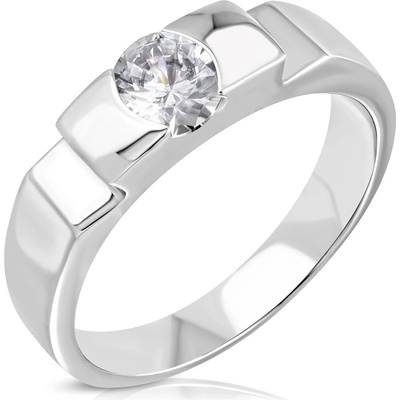 Šperky eshop zásnubní ocelový prsten s vystupujícím středem a bočními zářezy D8.13