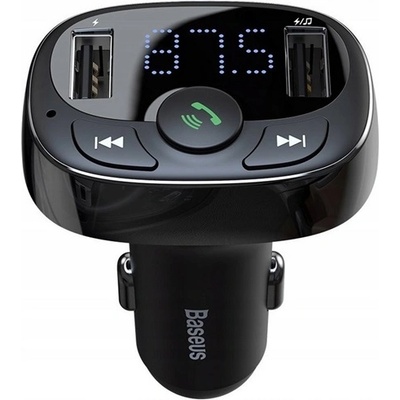 Baseus bluetooth FM предавател за кола, зарядно устройство 2 USB + microSD гнездо 12W, бързо зарядно устройство, ЧЕРНО CCTM-01 (CCTM-01)