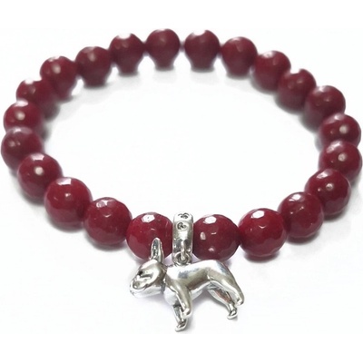 Veselý jezevčík náramek červený jadeit buldok stříbro 14391127