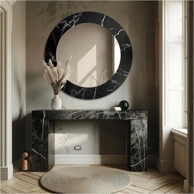 Alfaram Okrúhle zrkadlo na čierno-striebornom mramore – MARBLE MURASO 80
