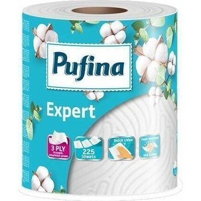 Papírové utěrky "Expert", 3-vrstvé, 225 útržků, 1 role, PUFINA PP20639