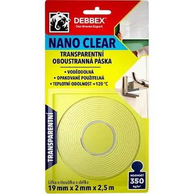 Debbex Transparentná obojstranná páska nano clear 19 mm x 2,5 m