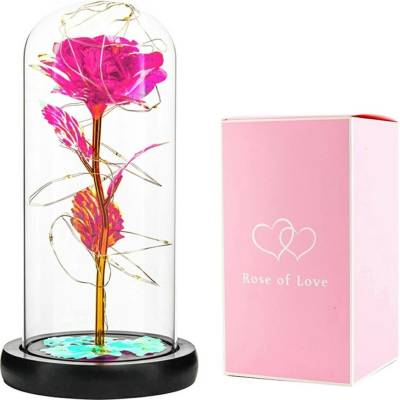 SOLEX Věčná růže ve skle s LED světlem růžová ROSE OF LOVE VRS-25P