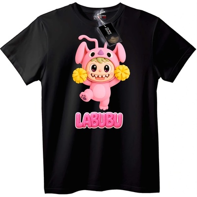 NOONEBRAND Тениска Labubu Розова Карикатура - XS, Black