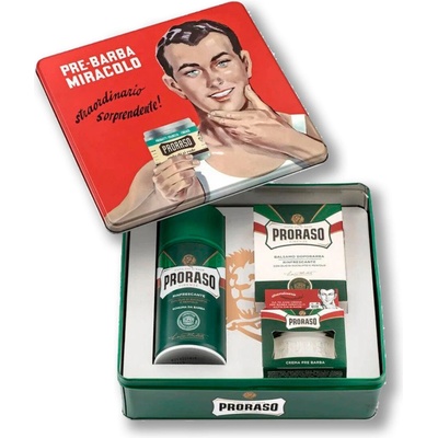 Proraso Green Vintage Selection Gino krém na holenie 150 ml + krém pred holením 100 ml + balzam po holení s vôňou mentolu a eukalyptu 100 ml darčeková sada