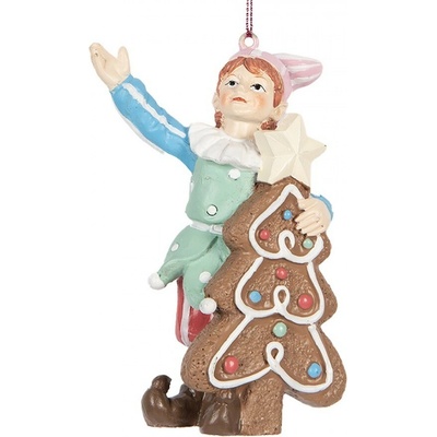 Závěsná vánoční dekorace Elf se stromkem 8*4*11 cm Clayre & Eef