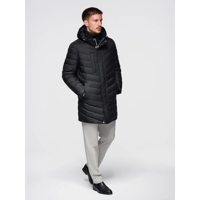 Ombre Clothing Мъжко дълго стегнато яке с естествено пълнене - черно V1 OM-JALJ-0212 Ombre Clothing Ombre Clothing | Cheren | МЪЖЕ | M