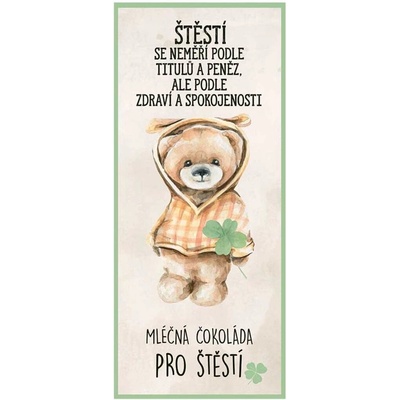 Bohemia Gifts Dárková mléčná Pro štěstí medvěd se čtyřlístkem 100 g