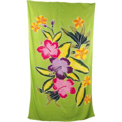 Pareo Sarong Bali Flowers 02 200 x 118 cm Barva: Zelená světlá