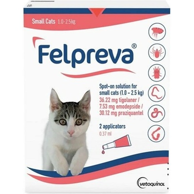 Vetoquinol Felpreva roztok S 0,37 ml na vonkajšiu aplikáciu na kožu pre malé mačky 1,0-2,5 kg