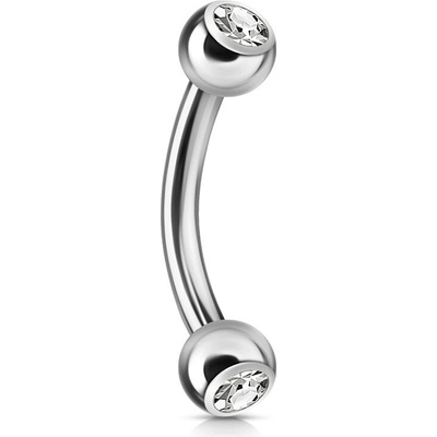 Šperky eshop ocelový piercing do obočí kuličky s čirým zirkonem stříbrná W29.20