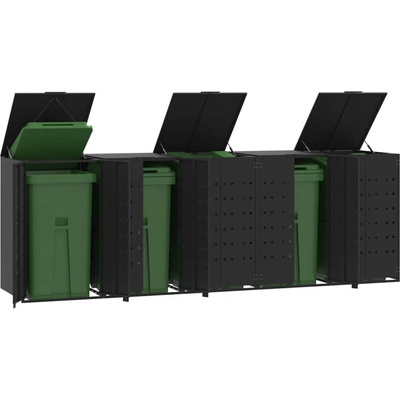 vidaXL Навес за 5 коша за боклук на колела черен 345x79x117 см стомана
