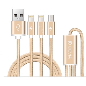DEVIA Универсален кабел с 2xLightning и MicroUSB конектори - Devia Premium 3 in 1 Cable (златист)
