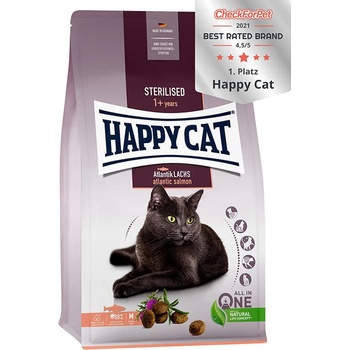 Happy Cat Sterilised Atlantic Salmon пълноценна храна със сьомга за кастрирани котки