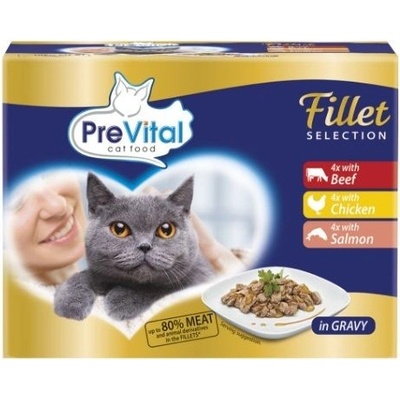 PreVital Fillet Selection hovädzie kura losos v omáčke 12 x 85 g