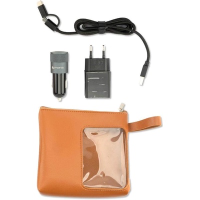 4smarts Basic Charging Set - комплект зарядно за кола (3.1A), захранване за ел. мрежа и MicroUSB и USB-C кабел (черен-сив)