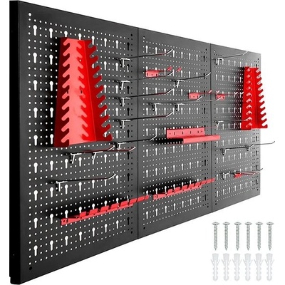 Tectake 403559 děrovaná stěna s 25 háčky a držáky 120x2x60cm - černá/červená – Zboží Mobilmania