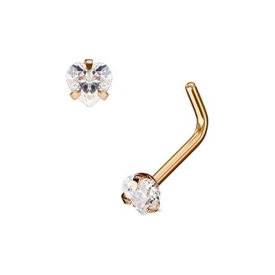 Šperky4U zlacený piercing do nosu srdíčko čirý kamínek N0068-RDC
