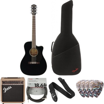 Fender CC-60SCE Concert WN Deluxe SET Black Електро-акустична китара Джъмбо