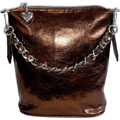 Facebag menší kožená crossbody metalíza 6034 hnědá