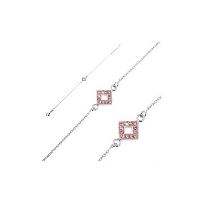 Šperky eshop strieborný náramok retiazka so štvorcom a ružovými zirkónmi U7.15
