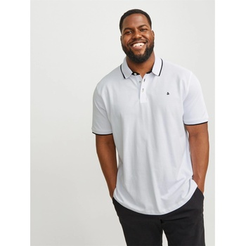 Jack and Jones Мъжка блуза с яка Jack and Jones Paulos Tipped Pique Short Sleeve Polo Shirt Mens Plus Size - White