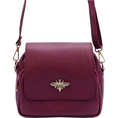 kožená crossbody kabelka s brošňou menšej veľkosti 19-68 Bordová