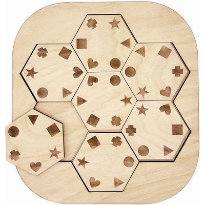 Libelula Drevené logické puzzle Tvary v šesťuholníkoch