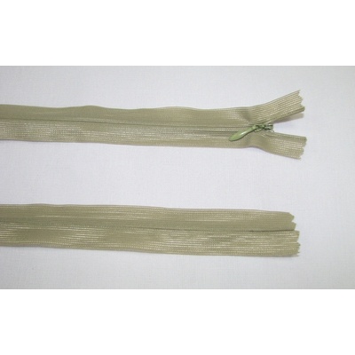 Zips krytý 3mm zelená khaki nedeliteľný 40cm dederon
