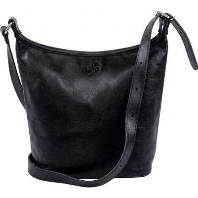 Prostorná dámská crossbody taška z kozí kůže RANJÁNA TENEBRA černá s nastavitelným popruhem zapínání na zip