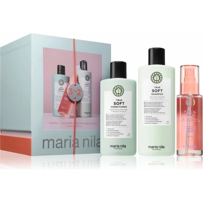 Maria Nila True Soft hydratačný šampón pre suché vlasy 350 ml + Maria Nila True Soft Conditioner hydratačný kondicionér pre suché vlasy 300 ml + vôňa do vlasov 100 ml kozmetická sada