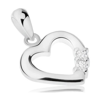Šperky eshop Stříbrný přívěsek 925 lesklá kontura srdíčka dva čiré zirkony SP60.09