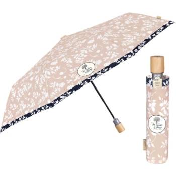 Дамски автоматичен чадър Perletti Green 19162, Бели цветя/Свелобежов