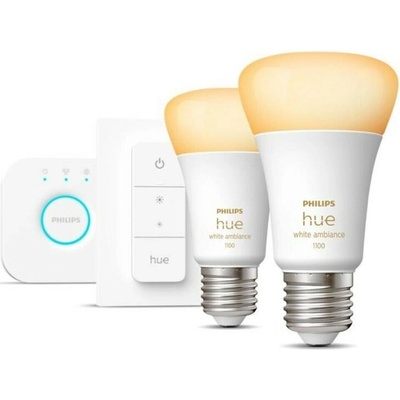 Philips Hue žiarovky a Hue Bridge Starter Kit 1x9W E27 806-1100lm 2000-6500K RGB White and Color Ambiance, Bluetooth, ZigBee, diaľkové ovládanie, biela