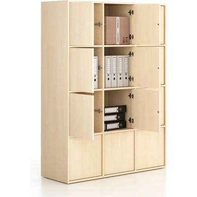 Frame, Kancelárska skriňa 12x dvere, 1299 x 450 x 1735 mm, PUSH-lock, breza
