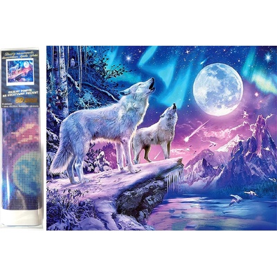 Norimpex - Puzzle Diamond Painting: Wolves under a full moon 30x40cm - 1 - 39 piese