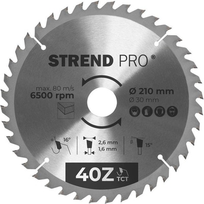 Strend Pro pílový kotúč TCT 190x2.4x30/20 mm 60T na drevo SK plátkami