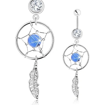 Šperky eshop piercing do bříška chirurgická ocel lapač snů čirý zirkon modrý korálek SP31.18