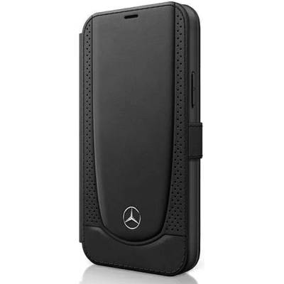 Mercedes-Benz Urban Line Booktype Leather Case - дизайнерски кожен калъф (естествена кожа), тип портфейл за iPhone 12 Pro Max (черен)