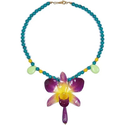 Dannyra Колие с естествена орхидея, тюркоаз, яспис и кварц Candy Necklace Dannyra Jewels
