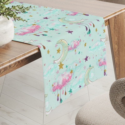 Biante Dětský bavlna běhoun Sandra SA-522 Měsíční obloha na mintovém 35x180cm