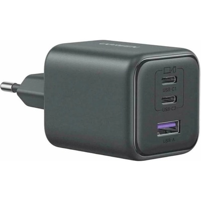 Захранване за ел. мрежа за лаптопи, смартфони и таблети с USB-A и 2xUSB-C изходи с технология за бързо зареждане - Ugreen X527 GaN 3-Port Fast Wall Charger 45W (черен) (X527 (65156B))