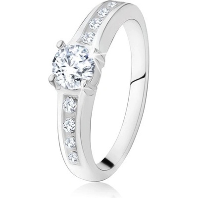Šperky eshop Stříbrný zásnubní prsten 925 kulatý čirý kamínek zdobená ramena SP16.04