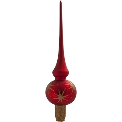 Tarrington House Sklenená špička 30 cm červená zlaté hviezdy